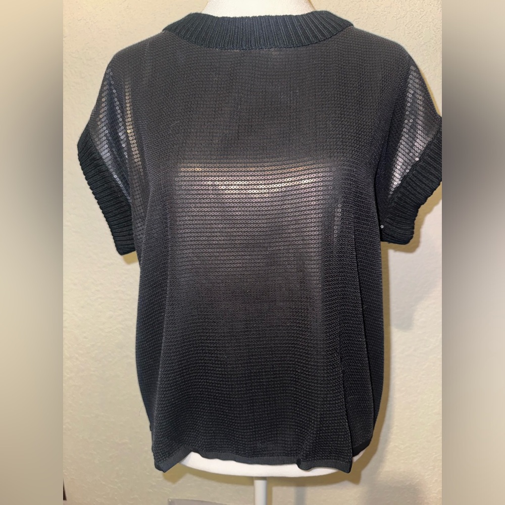 Flat sequin boxy short sleeve crew tee with thick rib knit trim by Haute Hippie